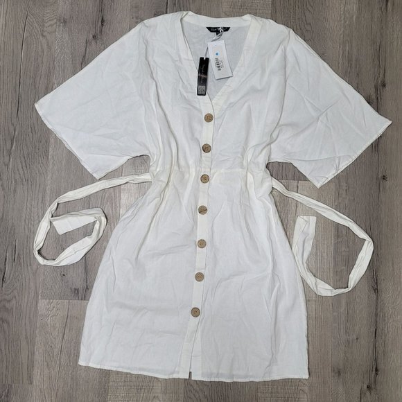 Velvet Heart NWT Calle white button linen blend dress size medium wedding beach - Picture 3 of 9